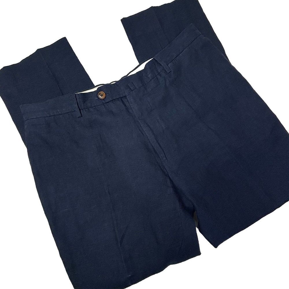 Connolly England Mens Linen Trousers Pants EU56 36X30 Navy Tapered Italy EUC‎